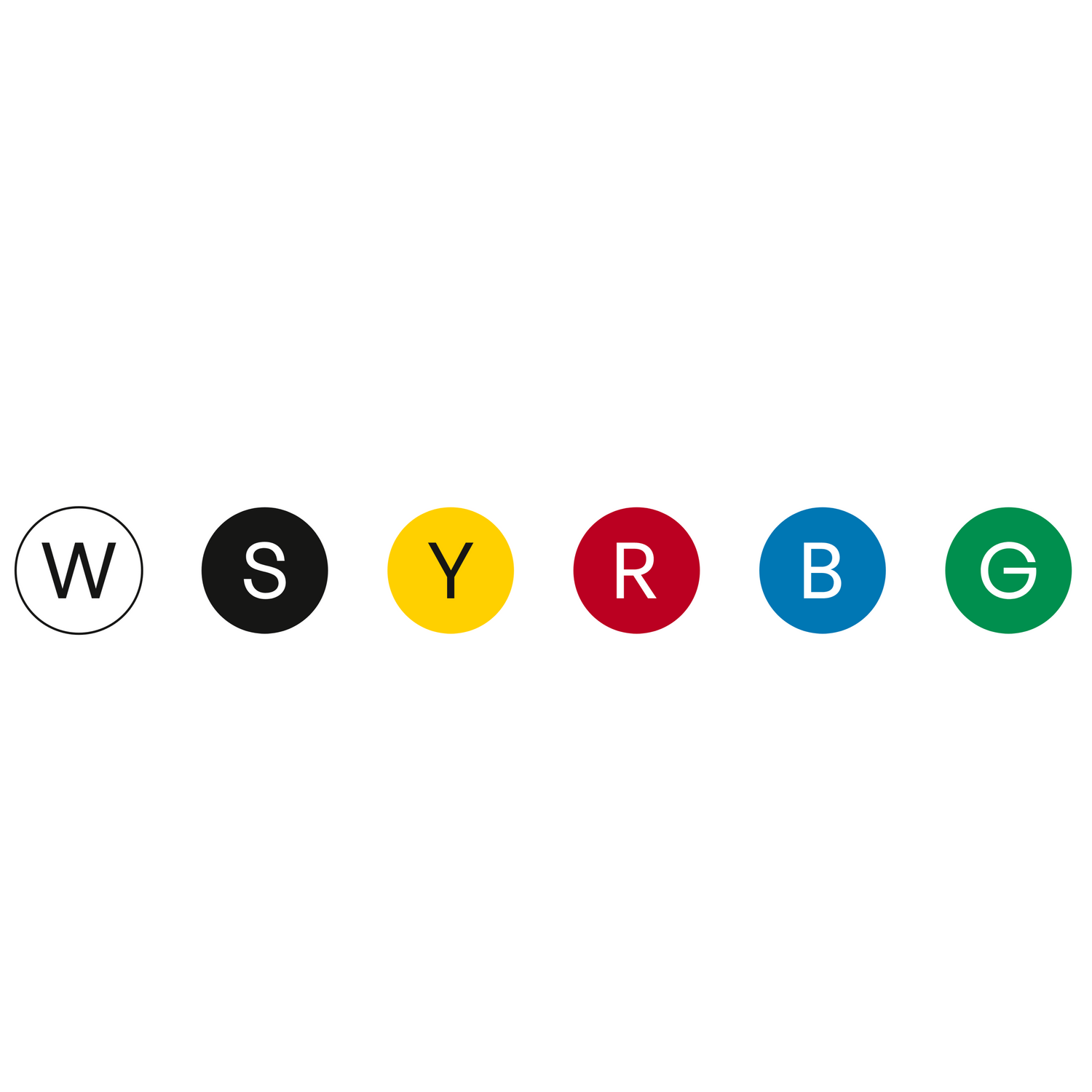 The elementary colours: white, black, yellow, red, blue and green