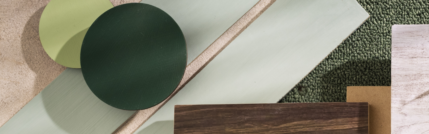 Moodboard of different textures, wood and fabric