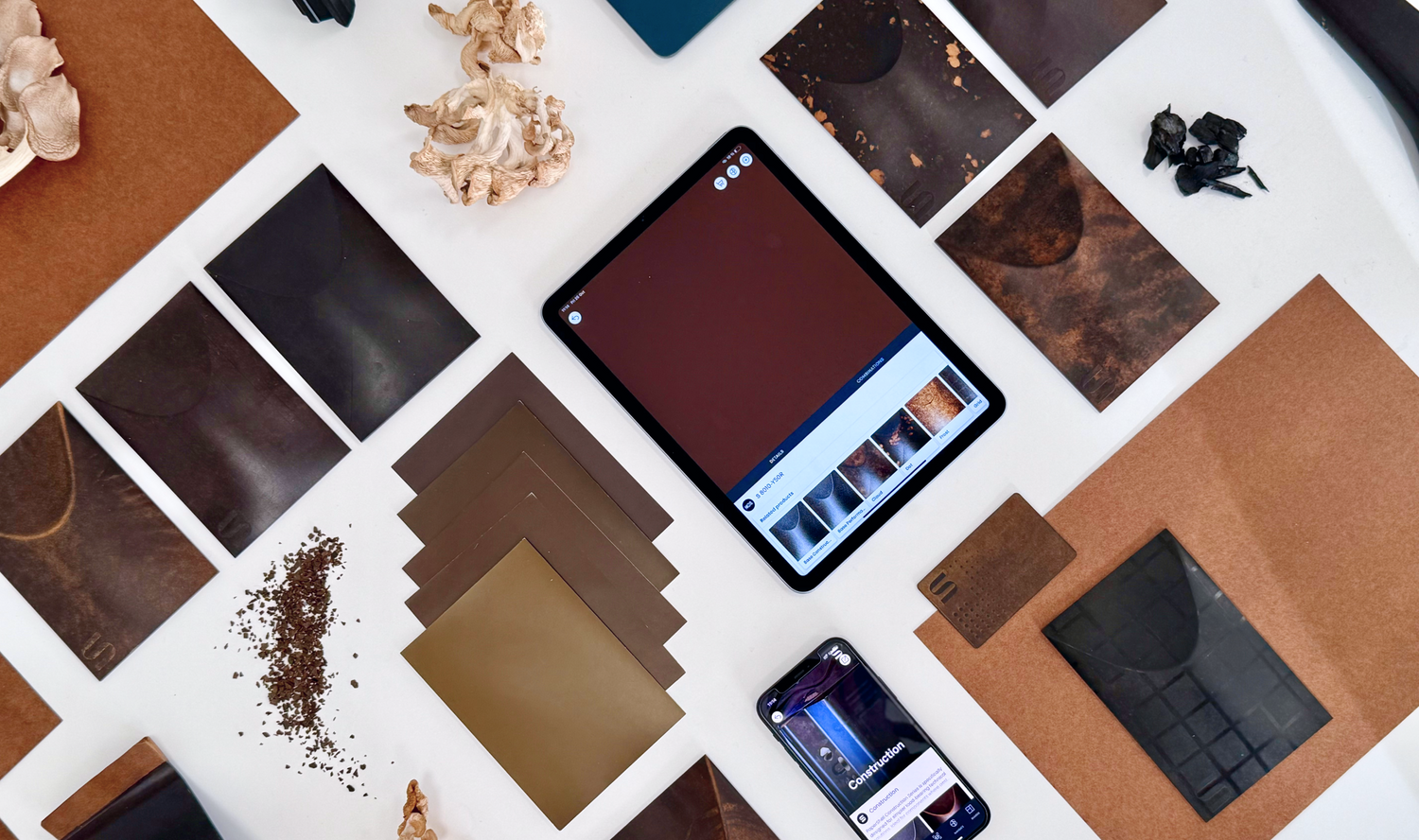 PaperShell moodboard, different textures, fabric and NCS+ app