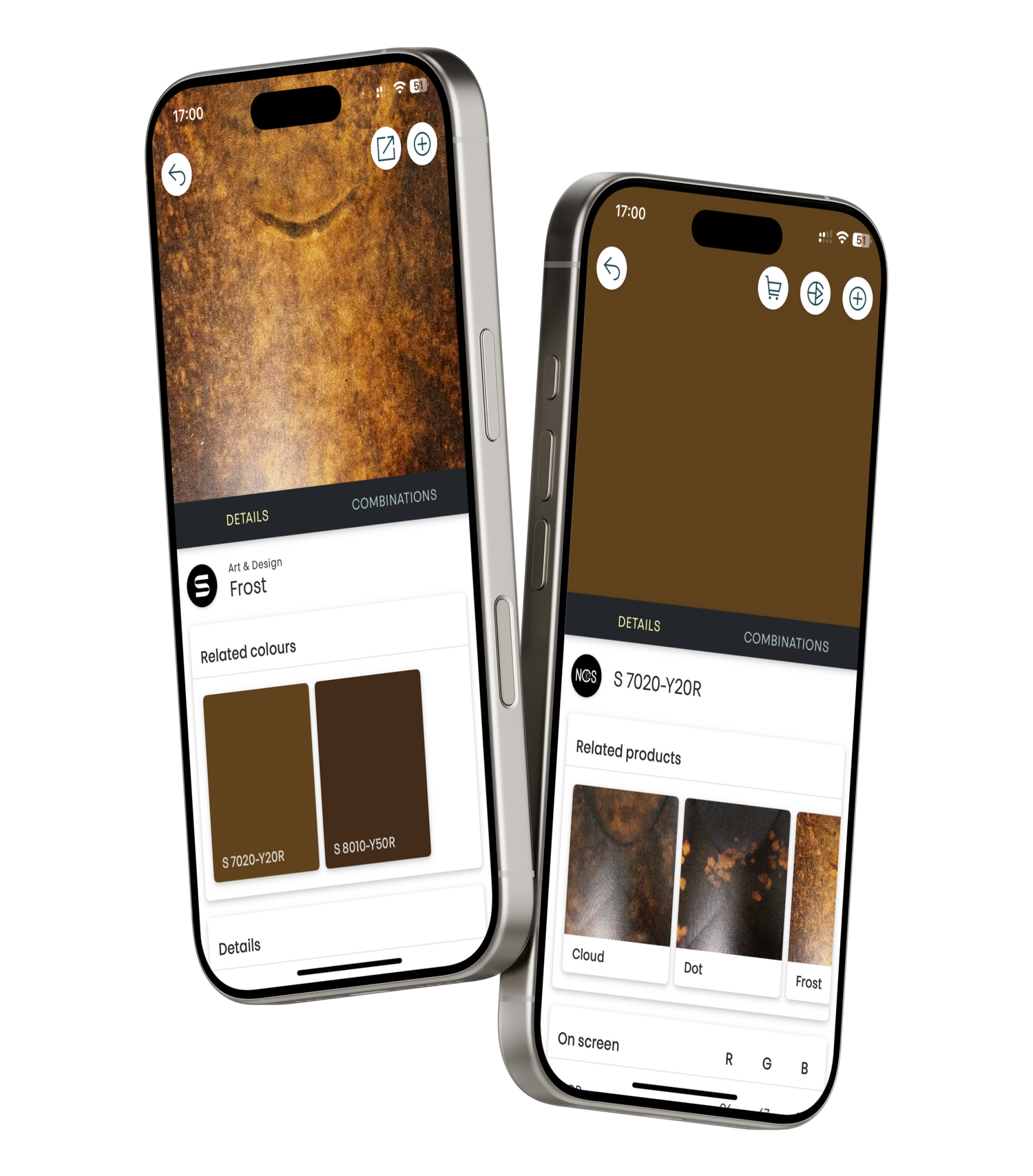 Two smartphones showing PaperShell-samples in NCS+ app