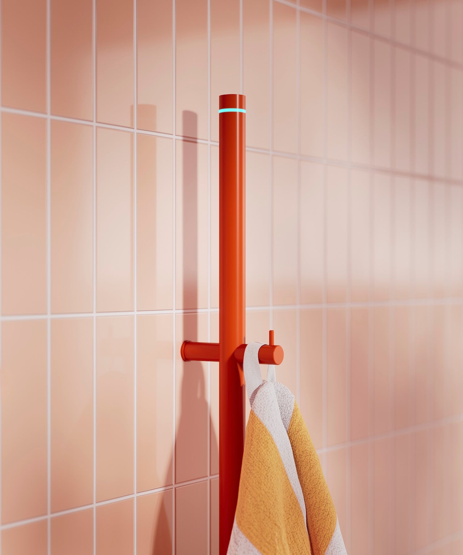 INR orange towel dryer, pink background