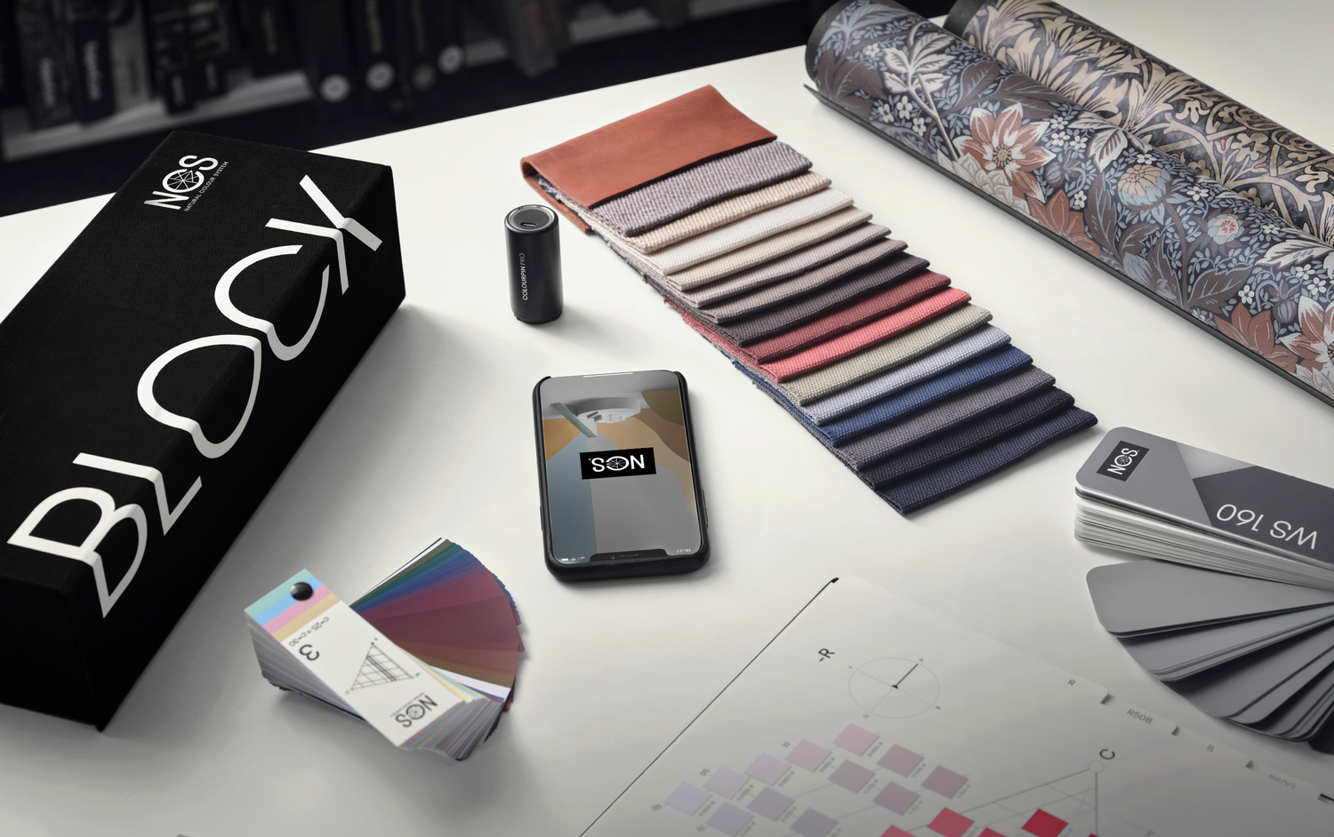 Moodboard of different design tools such as block, ws 160, atlas and colourpin