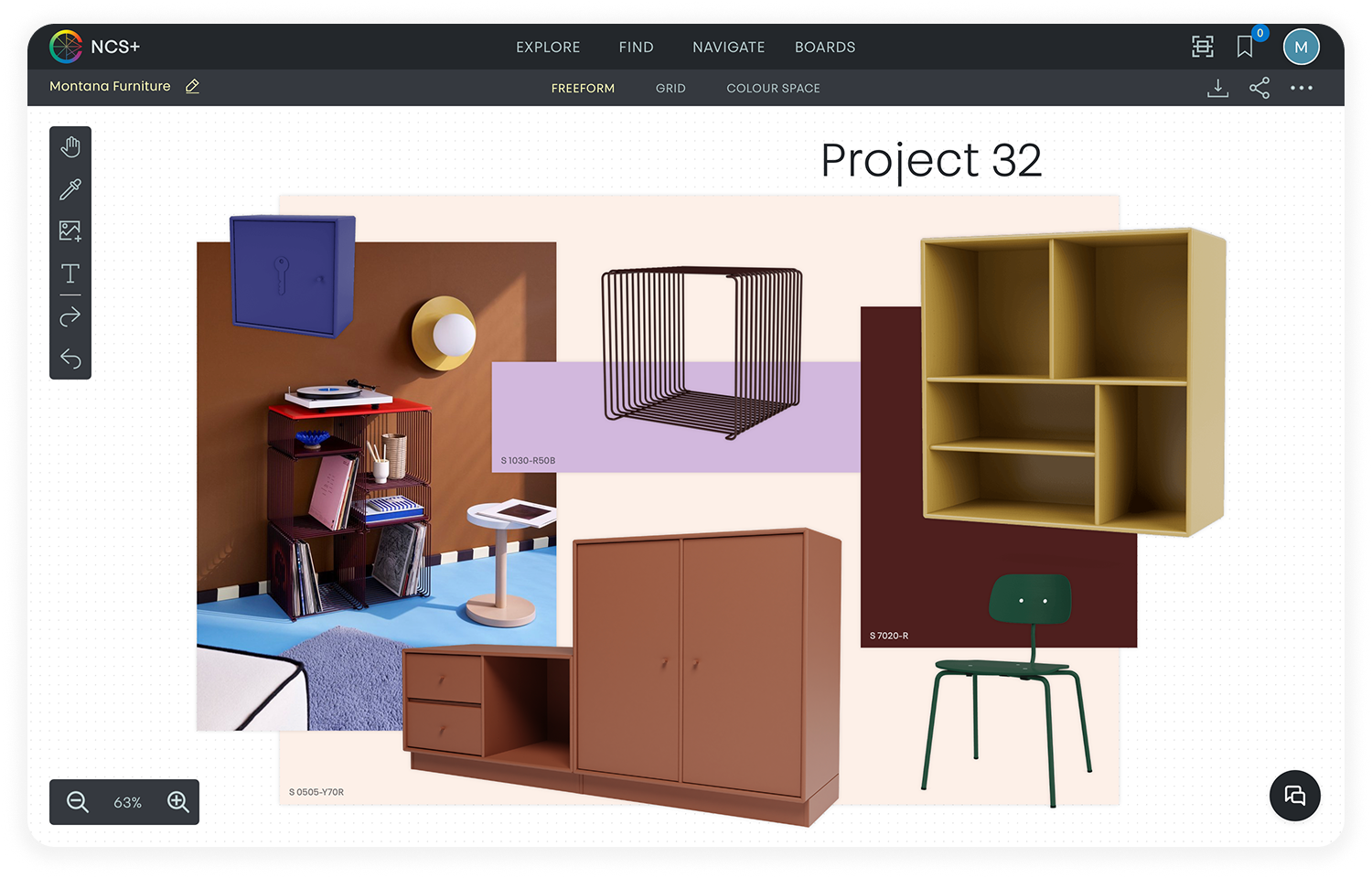 Montana Furniture moodboard in NCS+ app