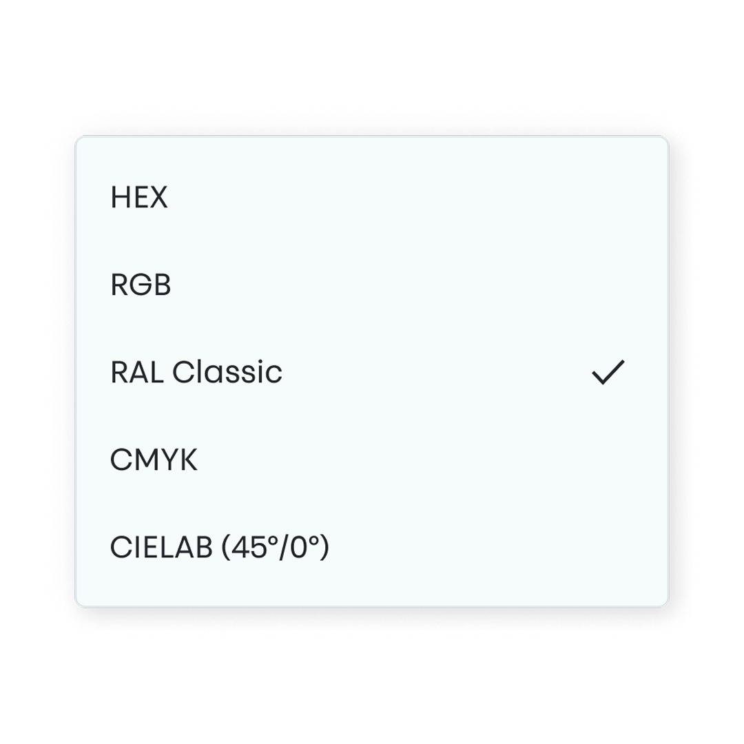 Convert colours to HEX, RGB, RAL Classic, CMYK or CIELAB