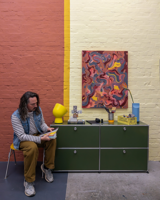 Mike Klar in his studio, browsing NCS Index 2050