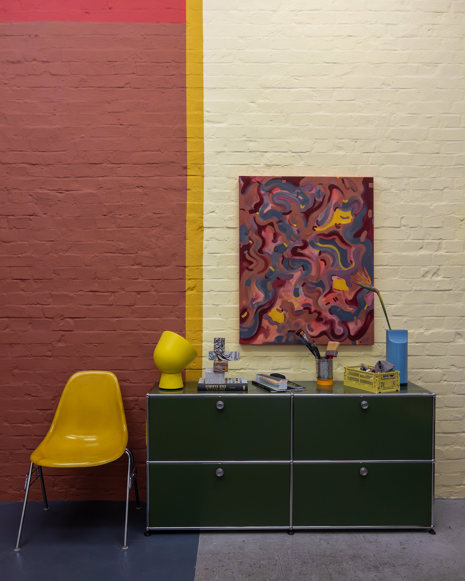 Mike Klar interprets the direction of Inner through the redecoration of his studio and a painting.