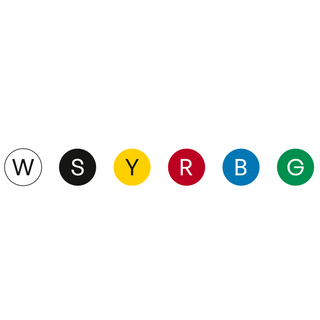 The elementary colours: white, black, yellow, red, blue and green