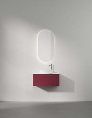 Red bathroom counter