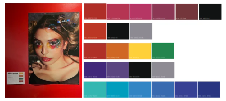 Group Clubland’s project and the colours from their identified makeup looks.